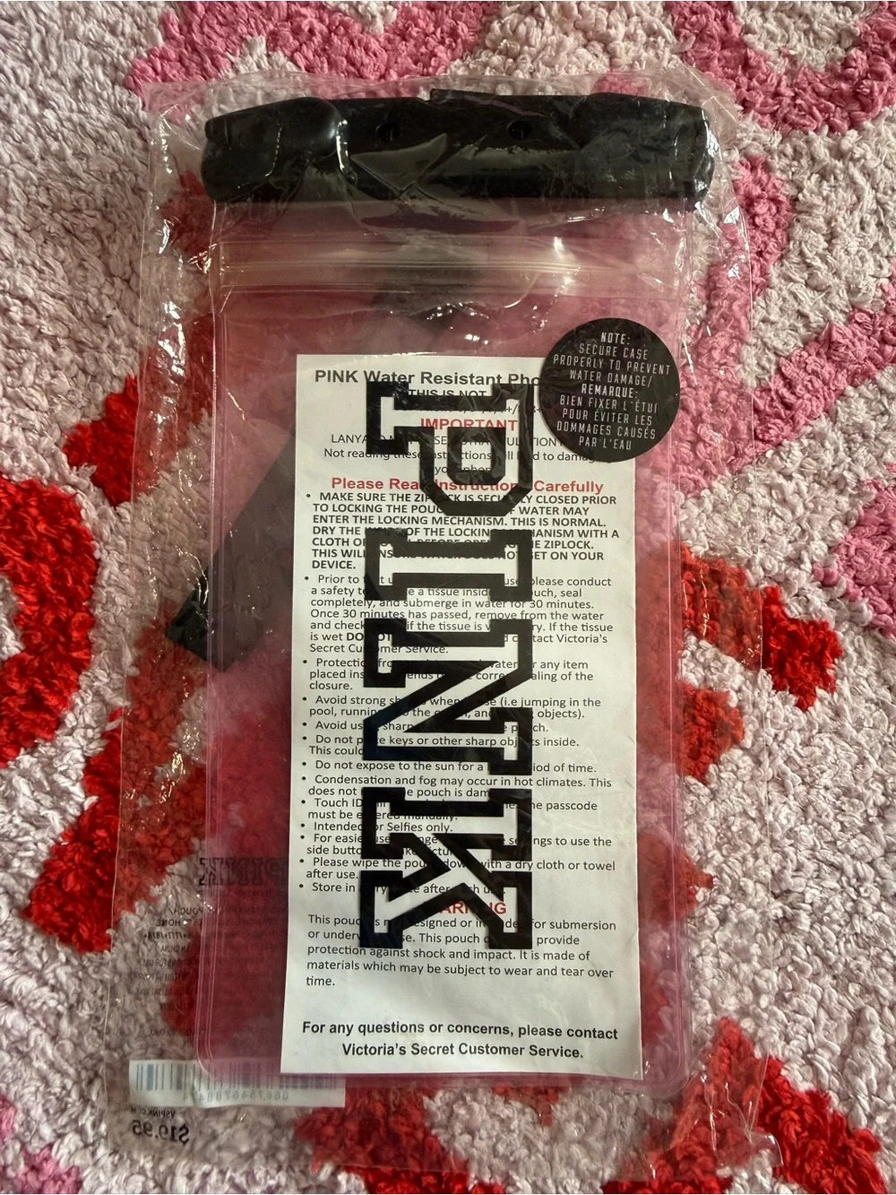 Victoria's Secret Pink Clear Water-Resistant Phone Pouch with Black Seal